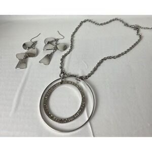 Guess Sterling Silver 12" Long Rope Chain Necklace W/Circles and Earrings